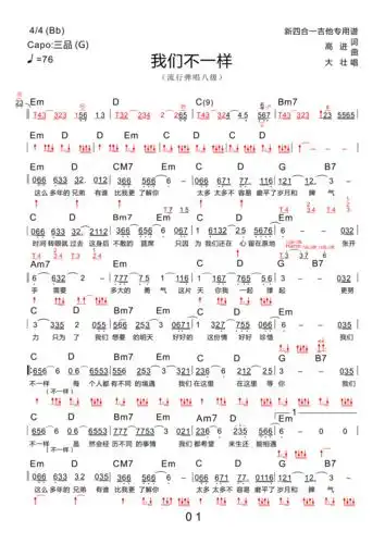 我们不一样(木棉道琴行 新四合一吉他谱)