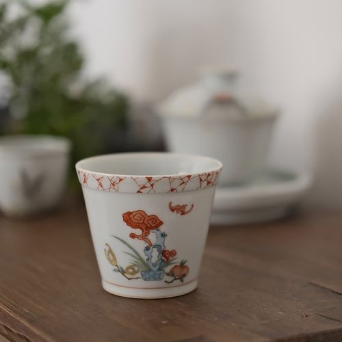 三生新品手绘清供图主人杯盖碗萌兔陶瓷杯釉上清新素雅手工雅器