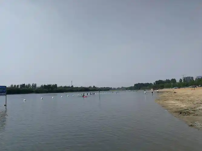 淇河金沙滩,人们可以在清清的河水里玩耍.