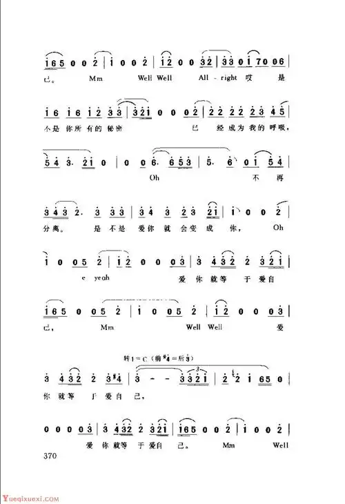 王力宏歌曲简谱《爱你等于爱自己》1998  佚名词曲