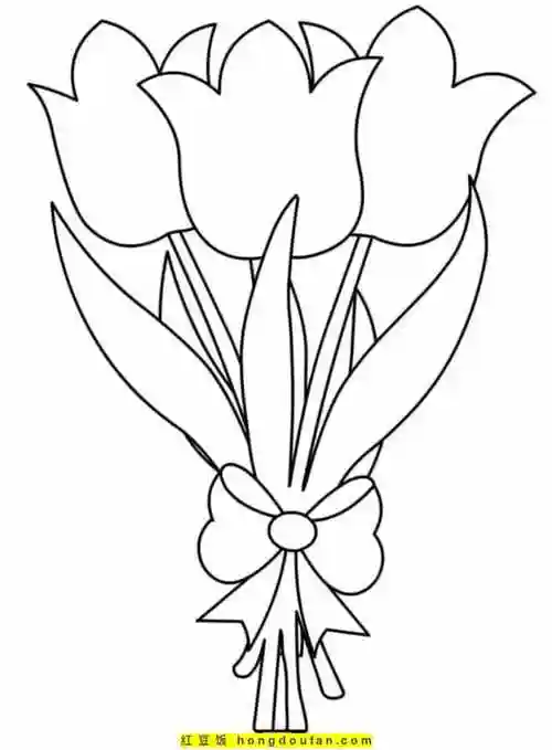 12张盛开着的郁金香植物花朵春天卡通简笔画-红豆饭小学生简笔画大全