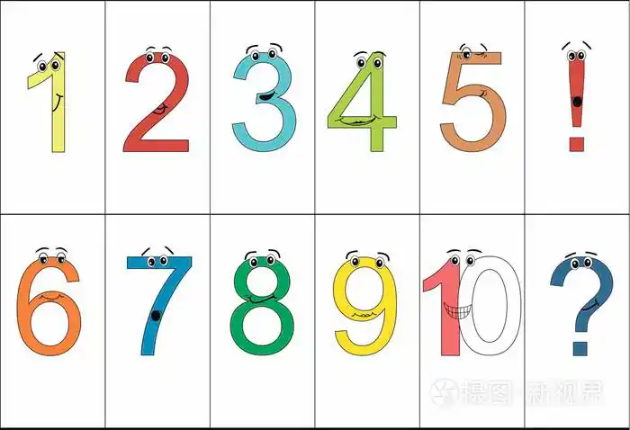 数字从一到十的眼睛与积极的情绪.问号.感叹号