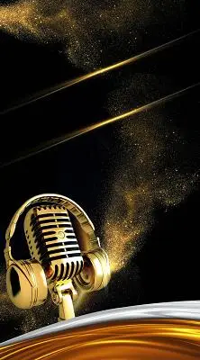 歌唱比赛音乐演唱会金色话筒耳机黑色绚丽海报背景