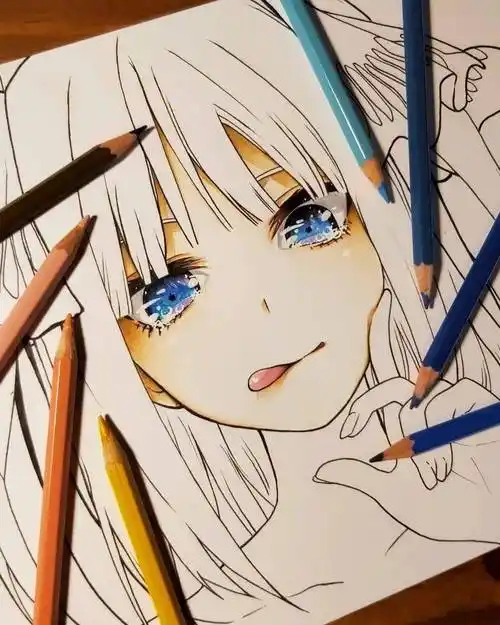 用彩铅画的动漫少女超酷的手绘动漫人物画女生步骤图