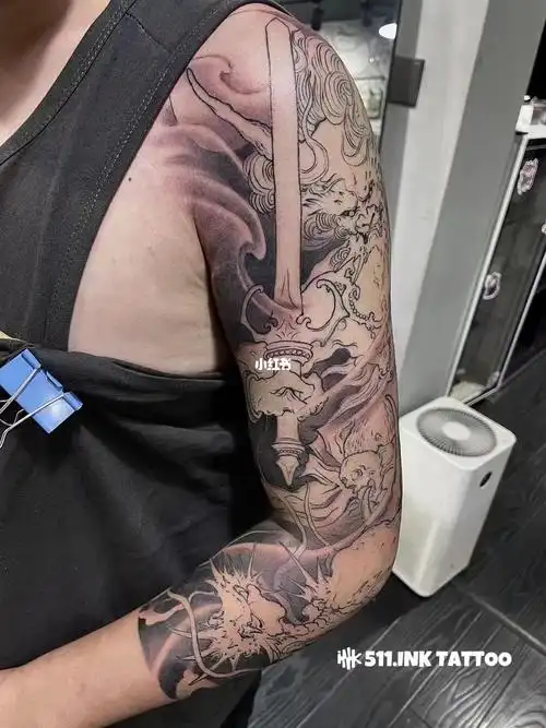 隐客刺青新传统风格夜叉七分臂上色