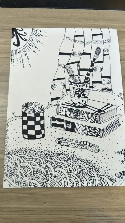 天星美术与您分享  线描写生……文具组合>>