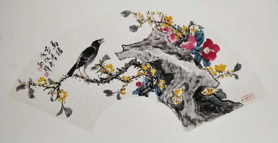 郭辉扇面花鸟画作品