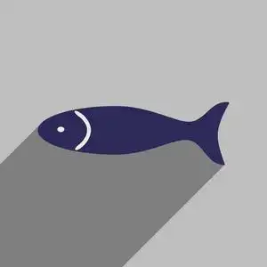 带有长影子鱼食平图标照片