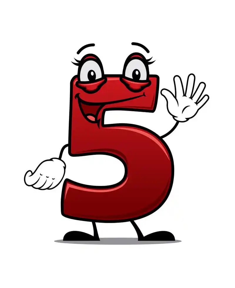 厚脸皮挥舞着卡通数字 5