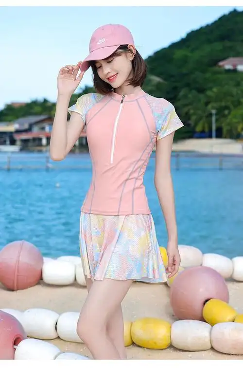 泳衣女夏分体显遮肚游泳衣2021新款游泳馆专用女士泳装蓝色裙款m码