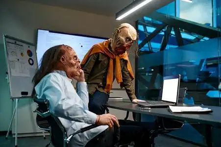 两个僵尸商人进行在线视频聊天.医生病人