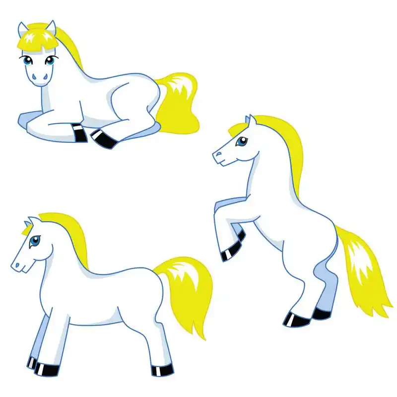 可爱的小马套,向量集的孤立的白色衬底上的可爱的卡通小马