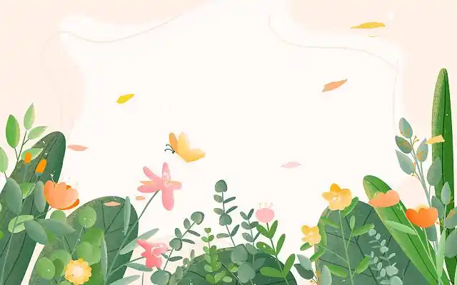 唯美小清新春天花草植物卡通绿色养眼可爱节气季节横版png插画卡通