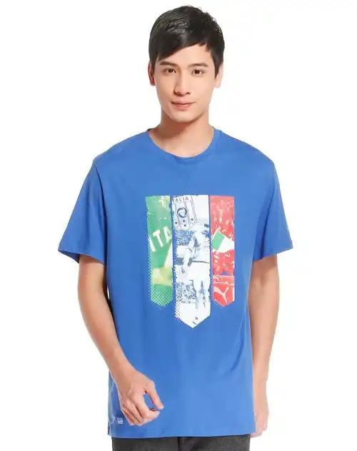 潮流烫图 男款蓝色短袖t恤