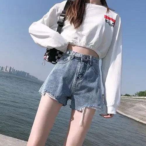 破洞牛仔裤女短