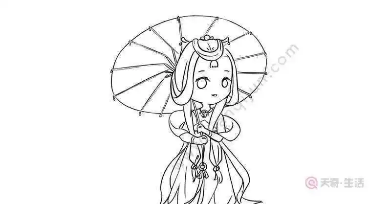 古风简笔画人物女 古风女生撑伞简笔画