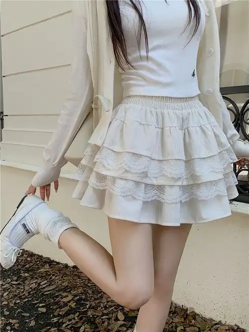 原版做法高货质量~蕾丝拼接蛋糕裙半身裙女秋季芭蕾风