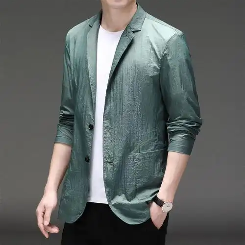 男士夏季新款纯色西装防晒服男式休闲薄款单西潮流帅气外套夹克男