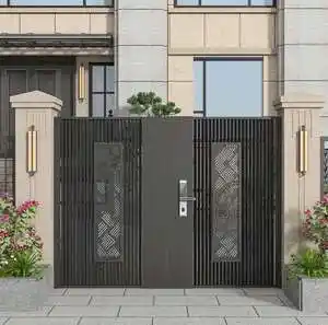 别墅庭院铁艺大门单开现代简约花园门家用院子门电动不锈钢平移门
