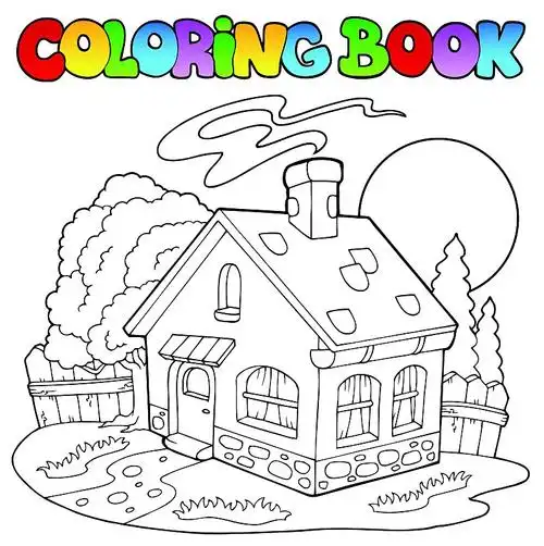 带小房子的涂色书图片