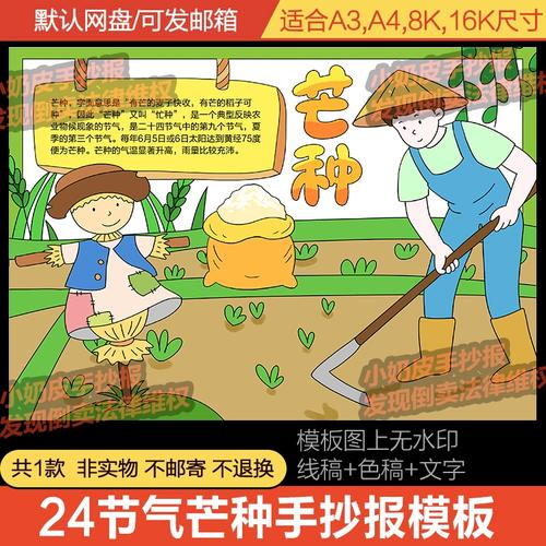 24二十四节气芒种主题手抄报习俗小知识小报模板科谱素材黑线稿涂
