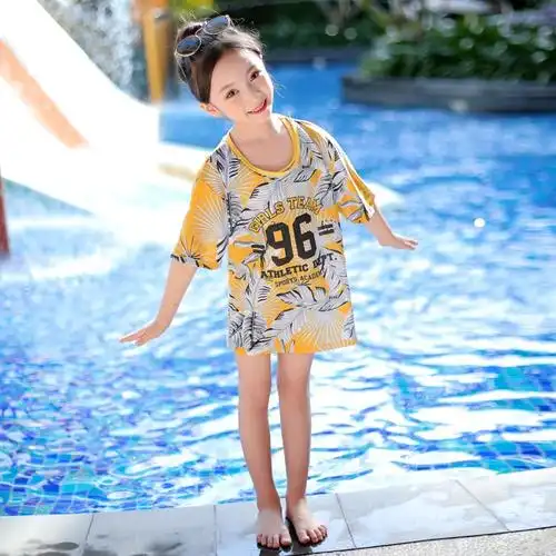 m(80-93cm)儿童款 儿童泳衣女中大童宝宝分体三件套温泉游泳衣女孩