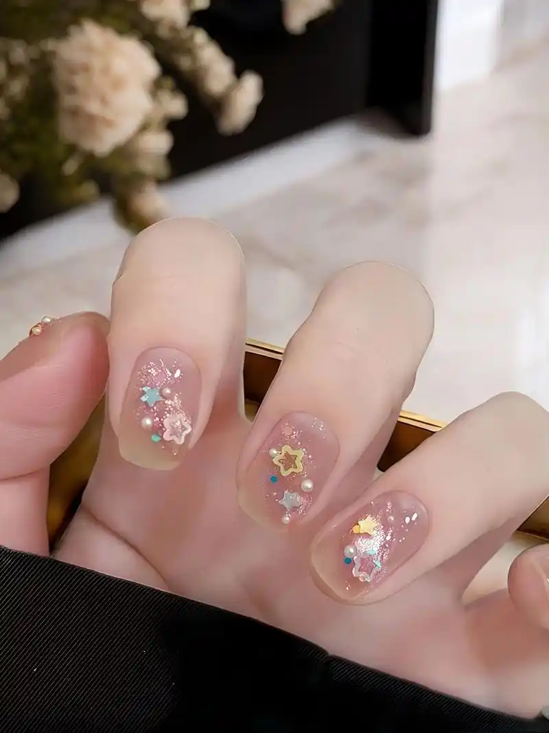 爆闪小星星8215短款美甲夏天显白小清新气质纯欲氛围感少女心穿戴