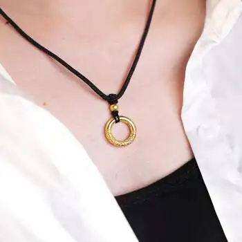 吊坠挂绳黄金颈链男士转运珠999金项链女款足金挂坠绳子 红绳小版金箍