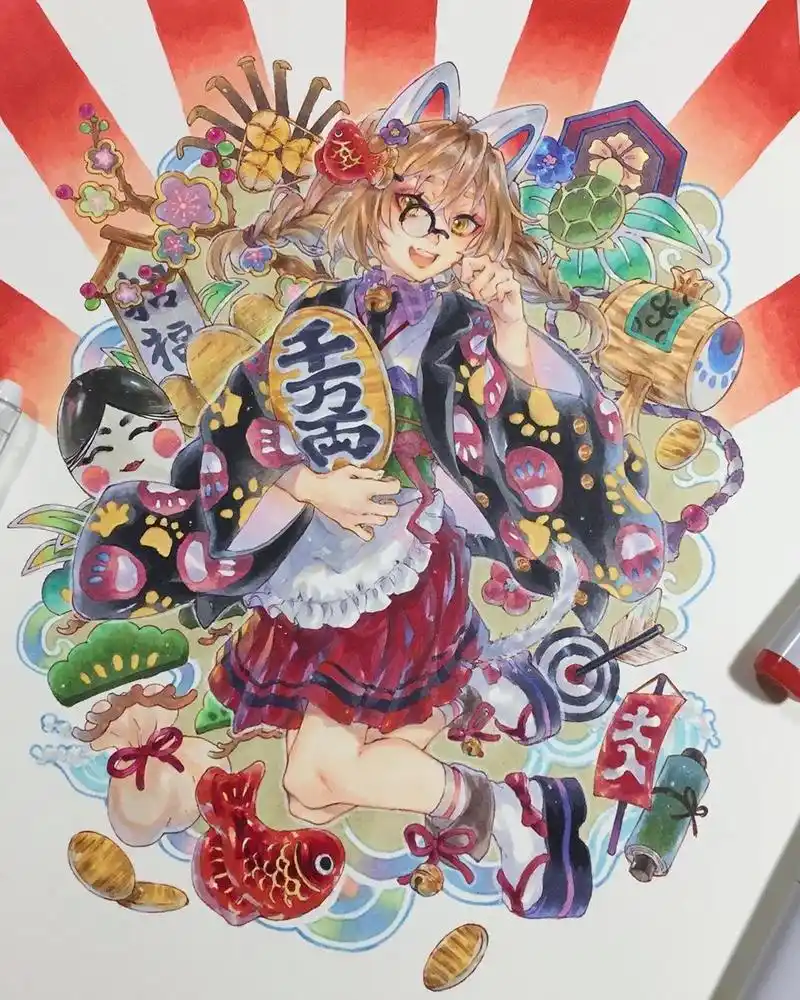 色彩缤纷的手绘马克笔插画作品