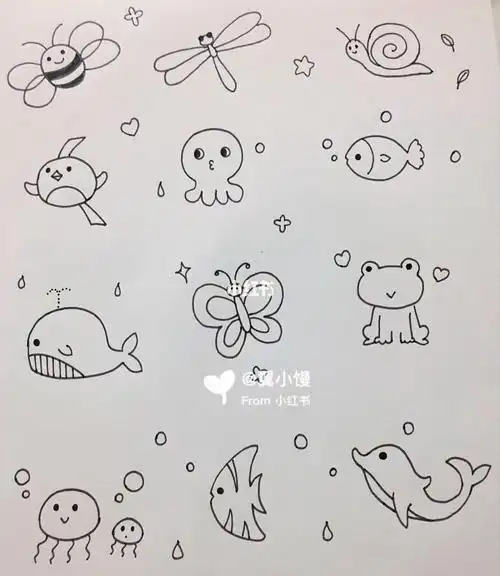 手绘超萌小动物简笔画 简笔画图片大全-普车都