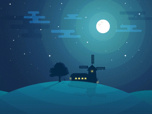 卡通gif夜晚gif月亮gif夜空gif风车gif