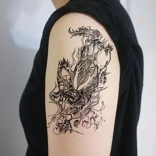 纹身贴洗不掉黑色火麒麟纹身贴防水男女防汗耐磨花臂半臂龙图腾仿真