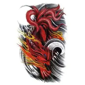 【一份2张】大花臂纹身贴九尾狐图腾仿真持久男防水女假纹身贴纸