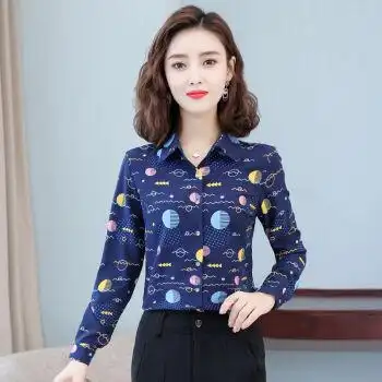 女装波点印花衬衫女长袖春夏季新款韩版气质洋气雪纺衬衣女士减龄上衣