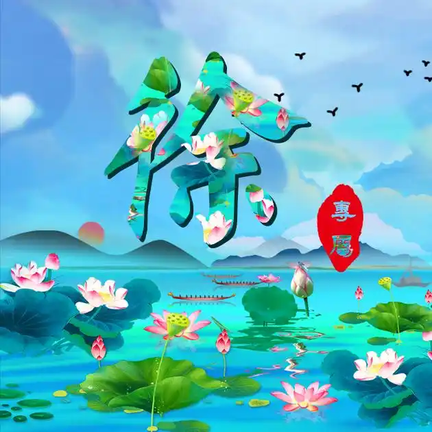 【编号b030】33张百家姓微信头像:莲花荷叶水彩山水国画