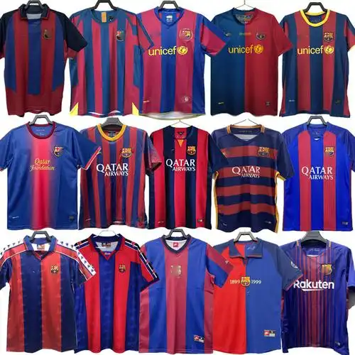 经典复古巴萨球衣80-02赛季足球服10号梅西11号内马尔球迷版上衣