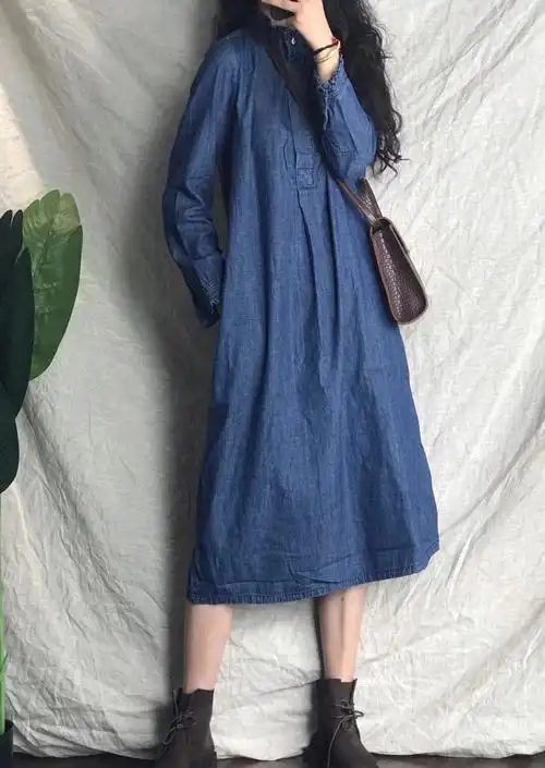 原创2020秋季新款中长款牛仔连衣裙长裙子女休闲百搭款潮