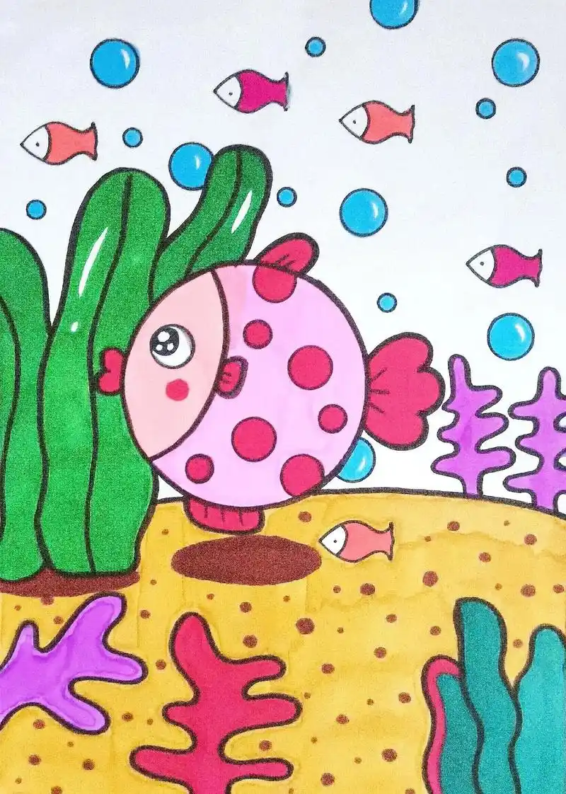 海底世界儿童画,小鱼简笔画美丽的海洋世界 # - 抖音