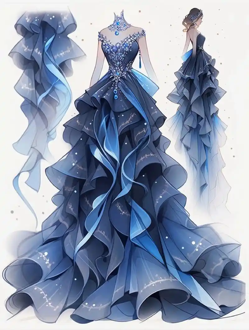 蓝色礼服,极限四选一 #夏日滤镜# #服装设计手绘# #奇迹暖暖# #服装