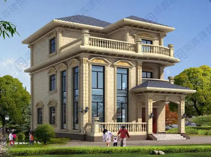 pr041 大气三层中式风格别墅效果图及施工图