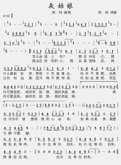 灰姑娘_歌谱简谱_哆来咪123曲谱网