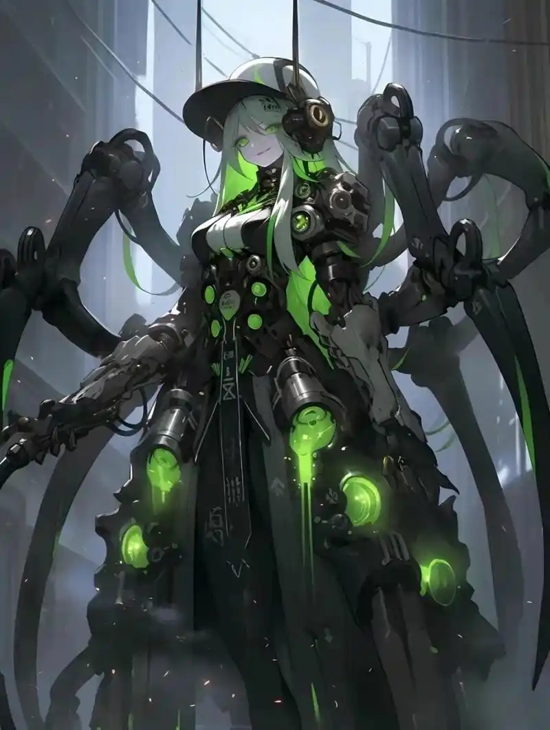 ai生成的一组科幻人物插画,蛛型仿生机器人,by midjourney.