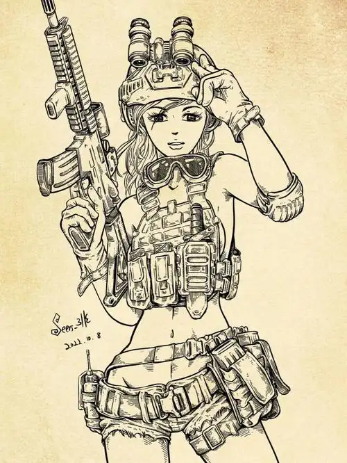 20221008性感女兵系列手绘线稿