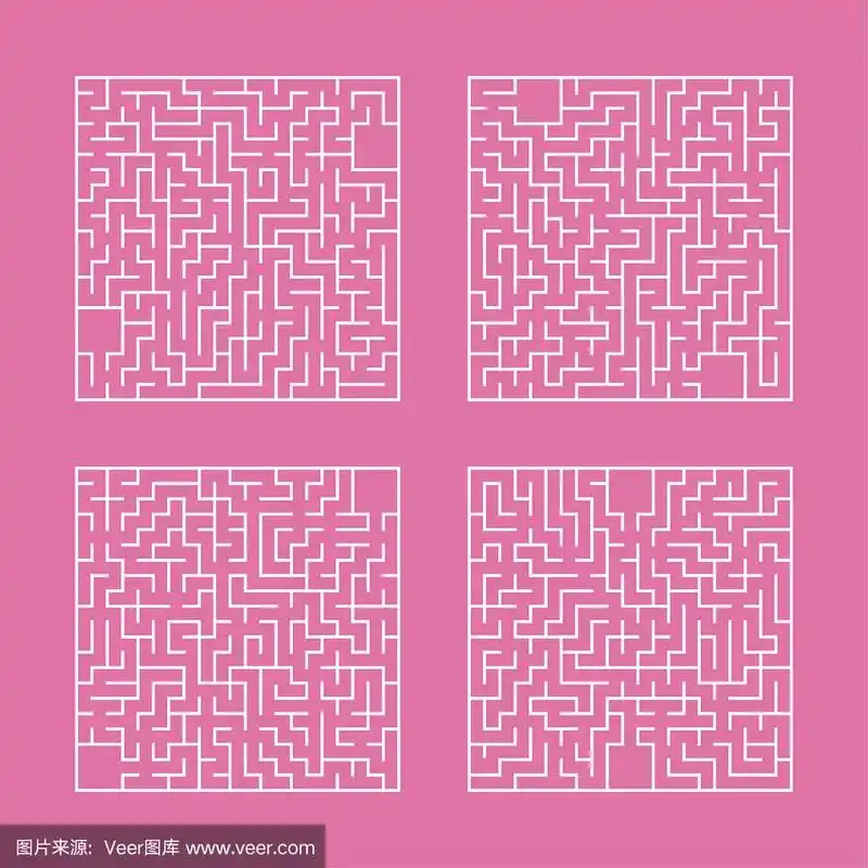 迷宫难题.平面矢量插图孤立的颜色背景.