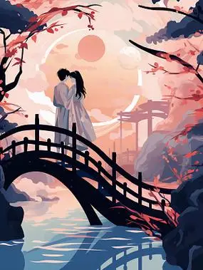 新中式七夕情人节情侣ai牵手ai