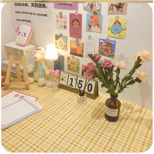 宿舍桌布上床下桌ins风学习少女卧室书桌布置学生寝室网格少女心