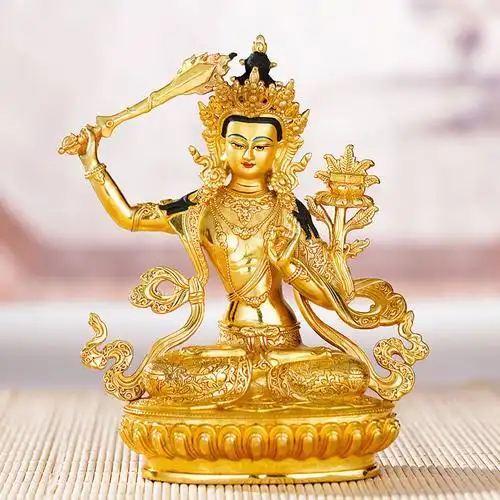 纯铜文殊菩萨佛像鎏金佛像藏传佛教用品5寸文殊菩萨佛像供佛摆件