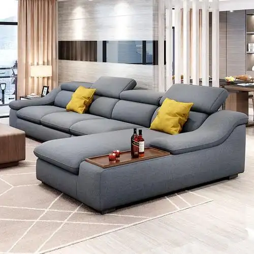 现代简约布艺沙发组合小户型棉麻转角l型贵妃椅北欧可拆洗沙发