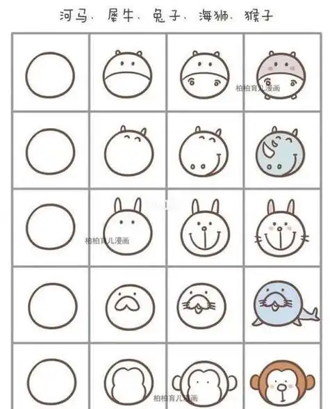 漂亮图案可爱动物简笔画教孩子用圆形画可爱的小动物吧加条线秒变气球