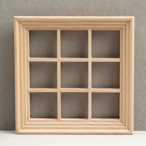 1:12娃娃屋diy迷你门窗模型 9格正方形窗户 带装饰线条pvc窗片